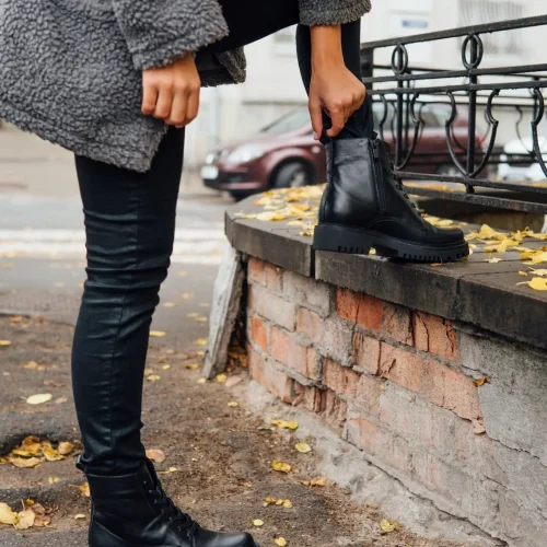 Women’s Black Leather Combat Festival Boots