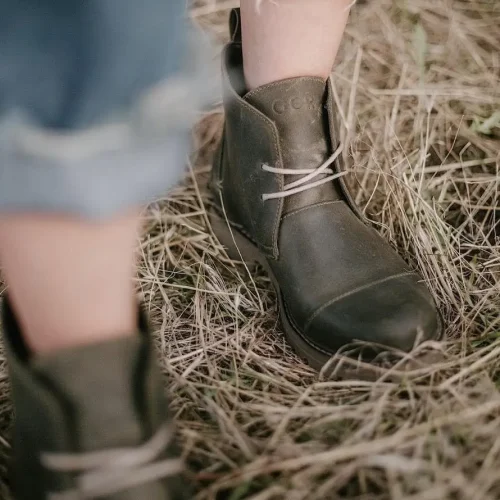 Women’s Green Aged Leather Desert Boots