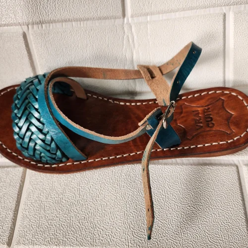 Women’s Turquoise Braided Moroccan Leather Slides