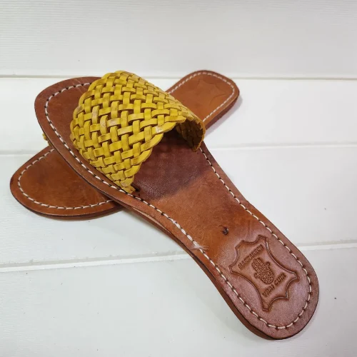 Women’s Yellow Woven Moroccan Leather Flats